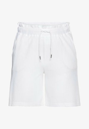 Pantalones cortos de algodón blanco con cintura elástica, cordón y bolsillos laterales. La tela tiene un acabado texturizado. Corte estándar.
