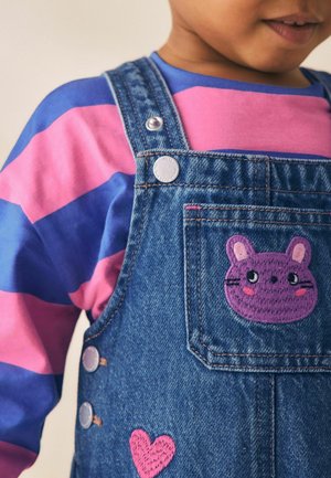 Next, DENIM DUNAGREE SET - Dungarees - blue  pink stripe embroidered