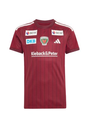 Mørkerød sportsjersey med hvid Adidas-logo, Fuchse Berlin-emblem og sponsornavne inklusive Kieback&Peter, BEW og DKB foran.