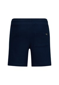Marineblaue Shorts aus strukturiertem Stoff mit einer Gesäßtasche und einem elastischen Bund für zusätzlichen Komfort.
