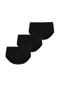 Schwarze Baumwollslips im Dreierpack, mit geripptem Muster, elastischem Bund und einem kleinen Logodetail auf der Vorderseite.