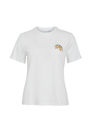 Witte katoenen t-shirt met een ronde halslijn en korte mouwen. Heeft een geborduurd croissantontwerp op de linkerkant van de borst.