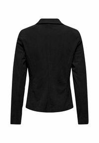 Blazer en velours côtelé noir avec des manches longues, un col cranté élégant et une coupe ajustée. Le tissu texturé et les lignes épurées mettent en valeur son design.