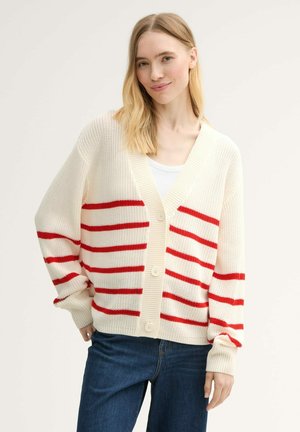 TOM TAILOR DENIM V NECK CARDIGAN - Neuletakki - placed white red stripe