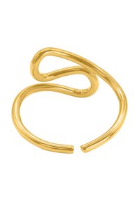 Vergoldeter Metallring mit einem gewundenen, offenen Design und glatten, glänzenden Oberflächen sowie abgerundeten Enden. Leicht und flexible Form.