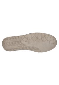 Intersuola per scarpe beige con superficie texture. Presenta bordi rigati e una presa decorata, progettata per comfort e supporto.