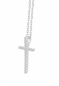 Hõbedast ristikäev ripats kettal, kaunistatud läbipaistvate kividega ühel küljel. Kett koosneb ovaalsetest linkidest.