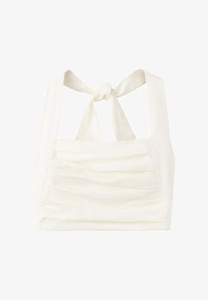 Witte cropped top met brede bandjes die achter geknoopt zijn en horizontale plooien aan de voorkant.