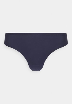 Mørkeblå bikiniundertøy med glatt tekstur, lavt liv og minimal dekning. Har en sømløs midje for komfort.
