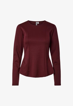 Długi rękaw, dopasowany bordowy top z okrągłym dekoltem i subtelnymi przeszyciami, które nadają elegancki kształt.
