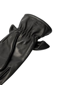 Μαύρη δερμάτινη γάντια με ραμμένες λεπτομέρειες και συγκεντρωμένο καρπό, με το λογότυπο "Pepe Jeans London" ανάμεσα στον καρπό.