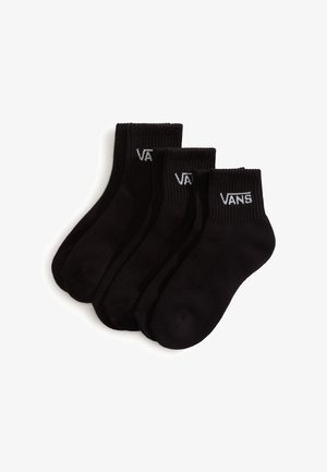 Svarta strumpor för herr i set om fyra med ribbade muddar och vitt "VANS"-logotyp på varje. Mjuk tygtextur, standardpassform.