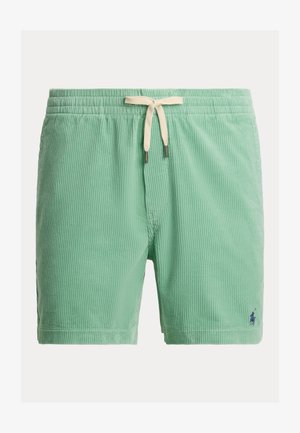 Zielone kąpielówki w paski wykonane z fakturowanej tkaniny, z regulowanym sznurkiem w pasie. Posiadają małe logo po prawej dolnej stronie.