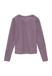 Langsladige shirt in lichtpaars, gemaakt van textuurstof met een subtiel patroon, met een ronde halslijn en een cropped snit.