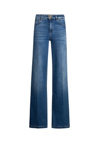 Weite Jeans aus indigo Denim mit hoher Taille, silbernen Details und klassischem Fünf-Taschen-Design. Glatte Textur mit subtiler Ausbleichung.
