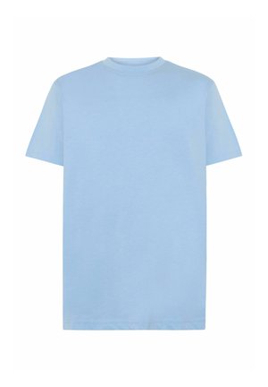 Light blue cotton t-shirt with short sleeves, round neck, and a straight cut. Smooth texture and minimal design, no visible patterns or accents.