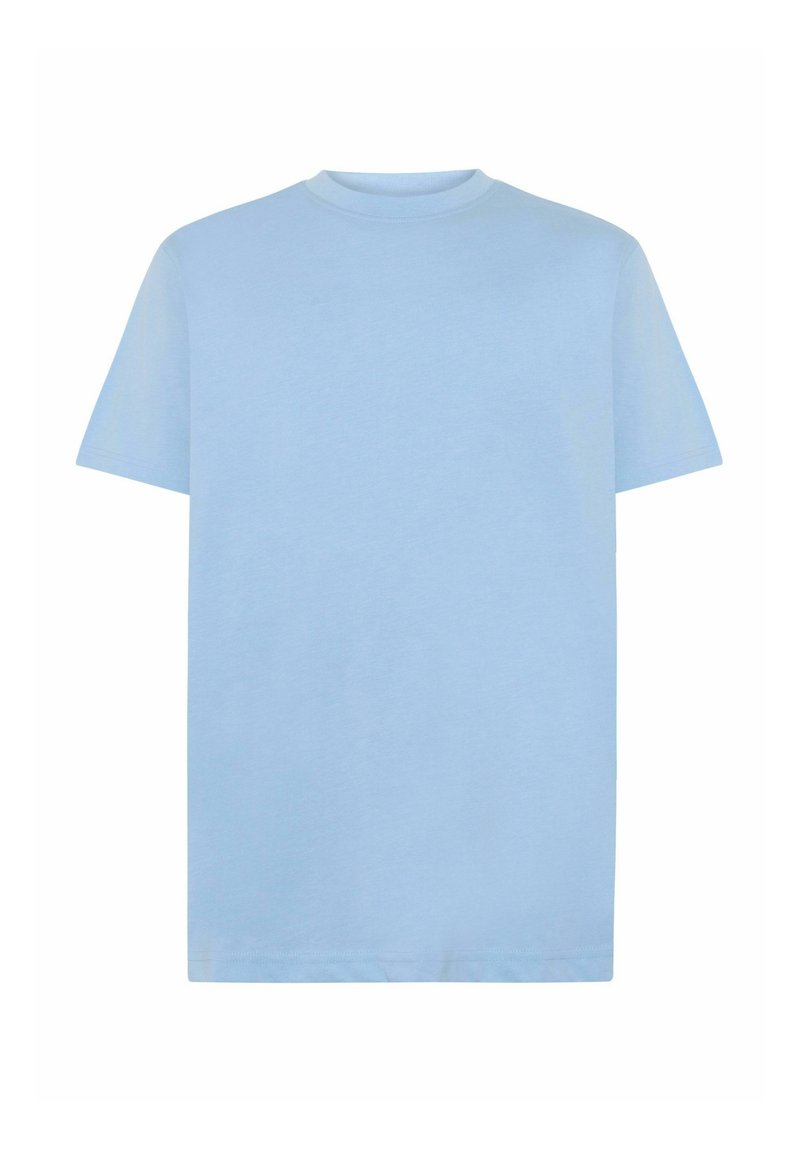 Light blue cotton t-shirt with short sleeves, round neck, and a straight cut. Smooth texture and minimal design, no visible patterns or accents.