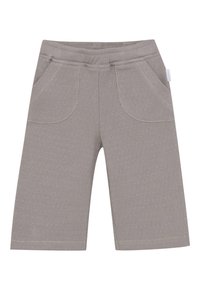 Grijze geribbelde gebreide peuterbroek met elastische tailleband en twee vo pockets, rechte pijpen.