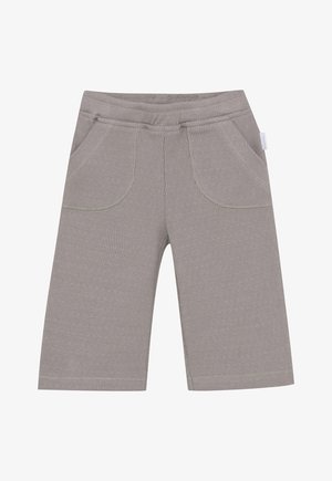 Graue gerippte Strickhose für Kleinkinder mit elastischem Bund und zwei vorderen Taschen, gerade Beinform.