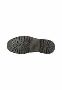 Suola di scarpa in gomma nera con un design di presa testurizzata, caratterizzata da profondi solchi e modelli a forma di stella per trazione e durata.