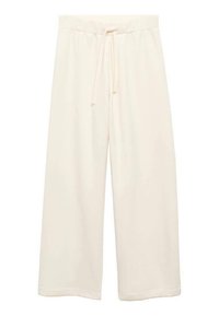 Pantalons larges beige clair en tissu doux, dotés d'une taille élastique avec cordon de serrage et d'un ourlet à revers.