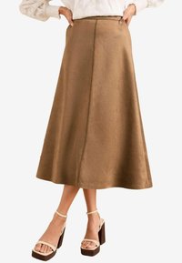Love & Roses - REGULAR FIT - FIT AND FLARE MIDI - A-line skirt - brown faux suede Thumbnail Image 1