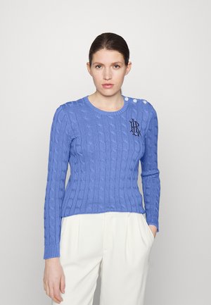 BUTTON-TRIM CABLE-KNIT SWEATER - Svetr - blue loch