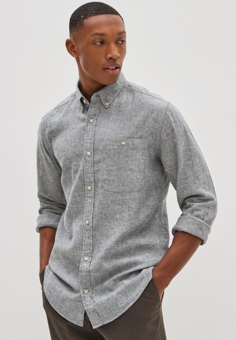 Next LINEN BLEND ROLL SLEEVE SHIRT - Marškiniai - dark blue