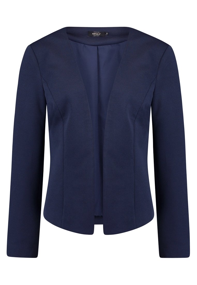 Knavynsininen, napitsematon, pitkähihainen bleiseri, joka on muotoiltu istuvaksi. Sen kankaassa on tekstuuria ja kauluksessa on siisti, terävä muotoilu.