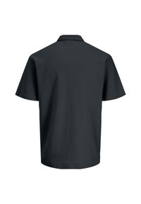Korte mouwen, donkergrijze polo met een gestructureerde stof, voorzien van een klassieke kraag en een rechte zoom aan de onderkant.