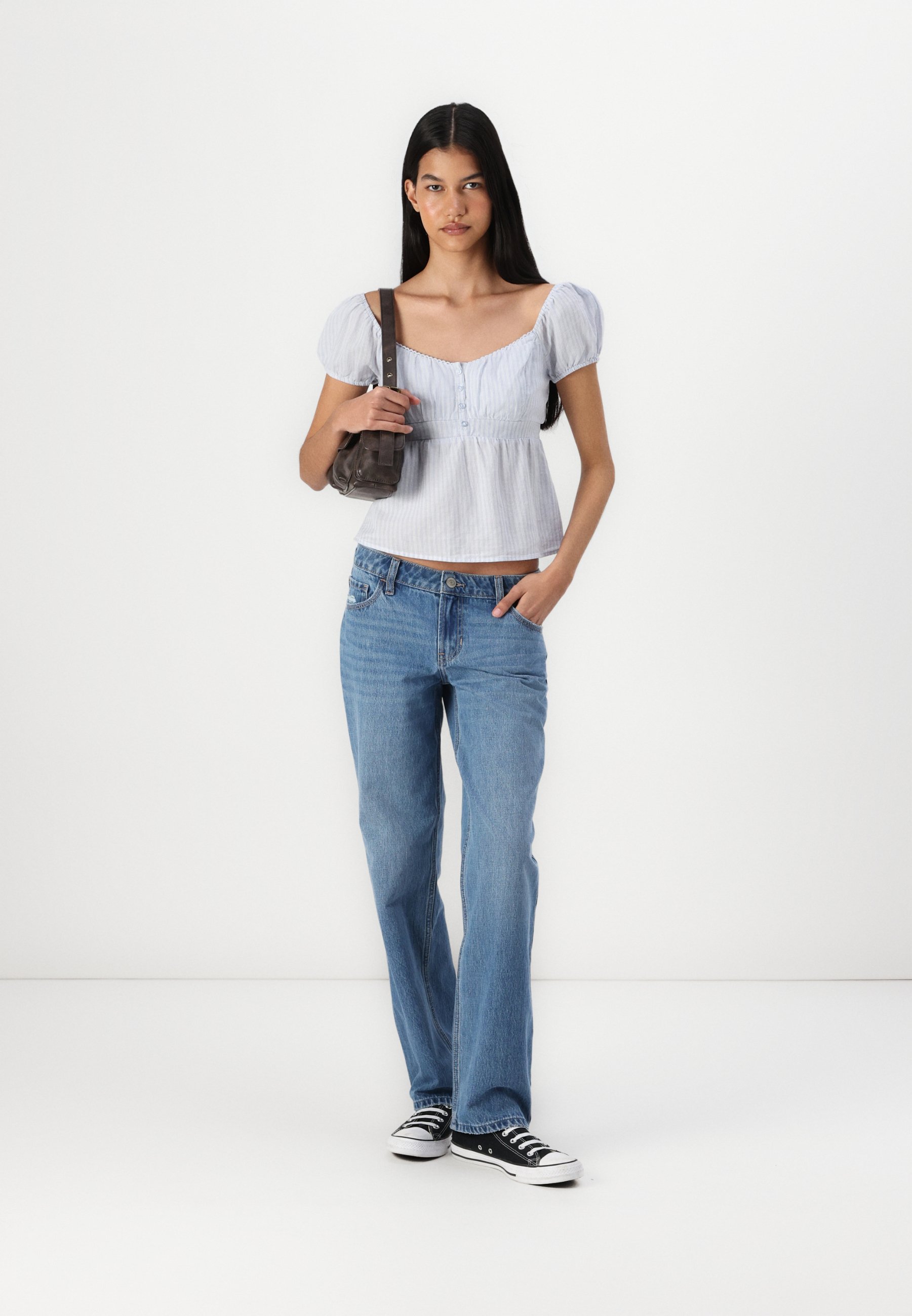 Hollister Co. Easy Babydoll Top - Blouse - white/blue/white