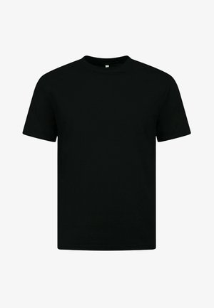 Zwart T-shirt met korte mouwen van gladde stof. Rondhals ontwerp met rechte snit en zonder patronen of accenten. Geschikt voor casual gebruik.