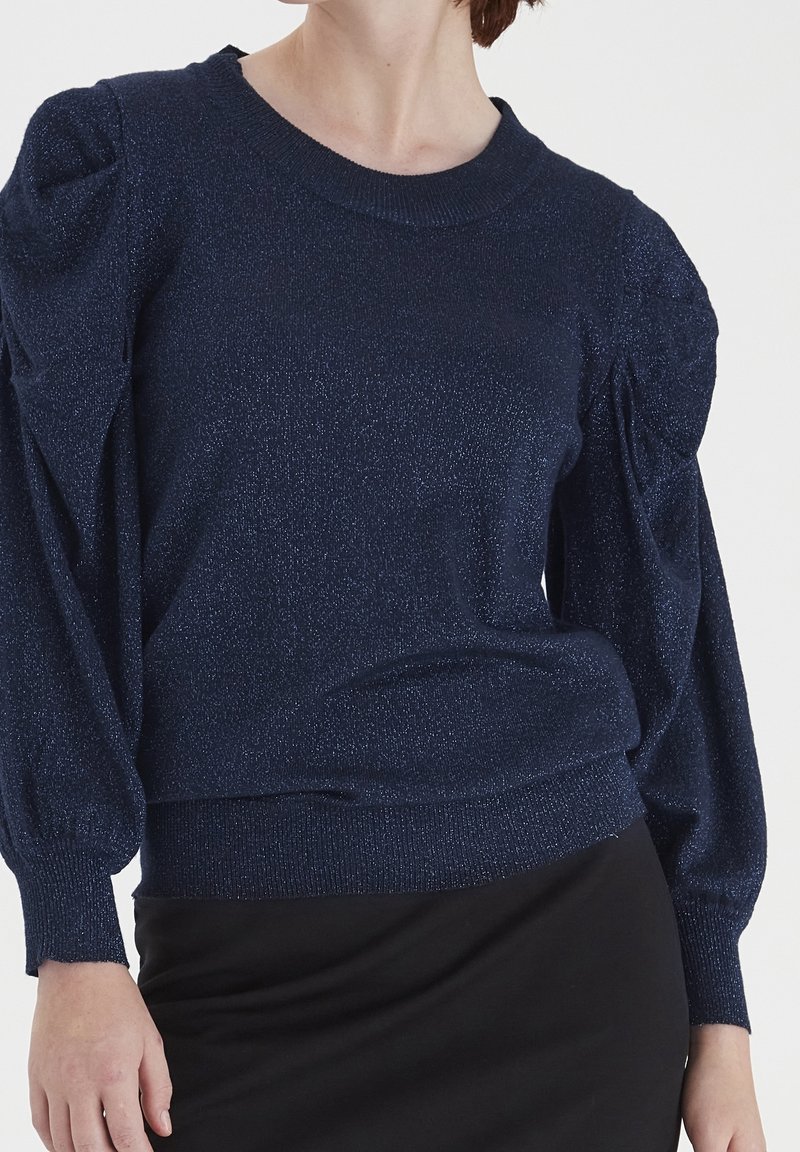 ICHI Stickad tröja - dark blue