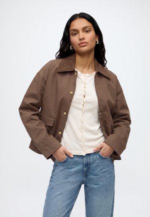Noisy May, NMNORA COLLAR JACKET  - Καλοκαιρινό μπουφάν - chocolate brown/dark brown