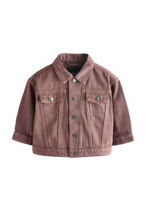 Støvet rosefarvet cowboyjakke i børnestørrelse med sølvknapper, skjortekrave, lange ærmer og to brystlommer med klap.