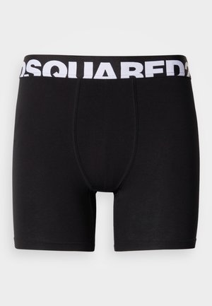 Black boxer briefs made of soft, elastic fabric. Features a wide waistband with "DSQUARED2" logo in white, providing comfort and support.
