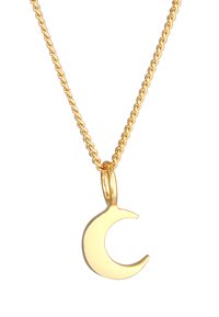 Collana color oro con pendente a forma di luna crescente. La catena presenta una texture ritorta, e il pendente è liscio con una finitura lucida.