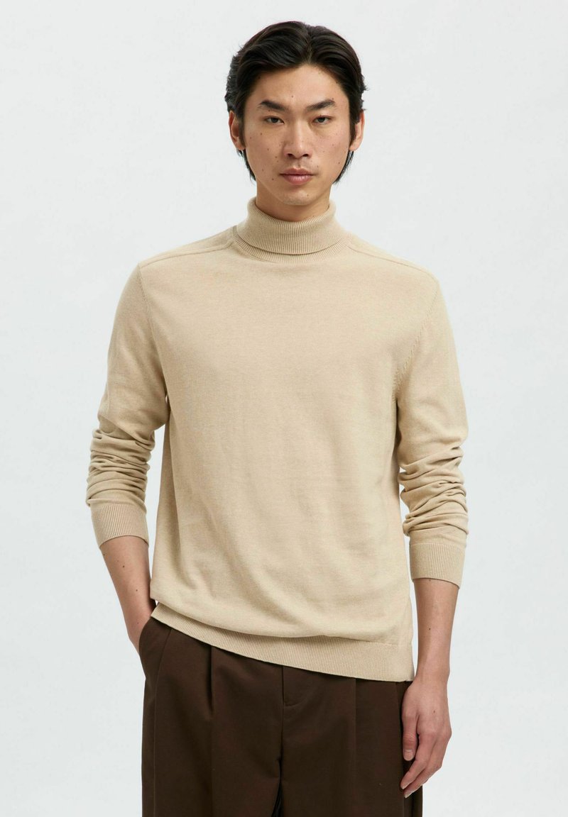 Selected Homme SLHBERG ROLL NECK NOOS - Stickad tröja - oatmeal