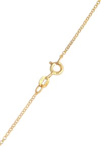 Armband aus goldfarbenem Metall mit einem runden Karabinerverschluss. Verfügt über eine glatte, glänzende Oberfläche und kleine, einheitliche Glieder. Mit "925" gekennzeichnet.
