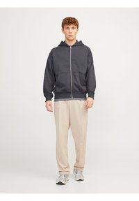 Jack & Jones PREMIUM JPRBLUHARVEY ZIP HOOD UNISEX - Sweat zippé - asphalt