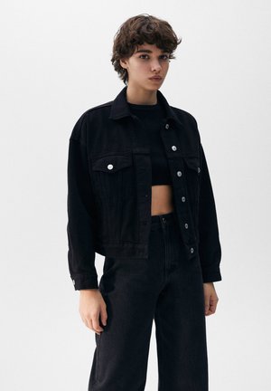 WITH DROP SHOULDER DESIGN - Denim jacket - mottled black