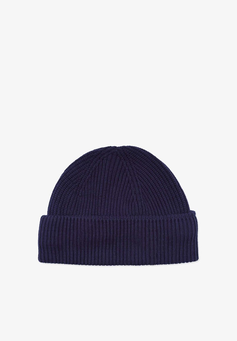 Neulepipo syvämerensinisen värinen, jossa on vierekkäinen rakenne. Ominaisuuksiin kuuluu käänteinen hihna ja saumaton kruunu.