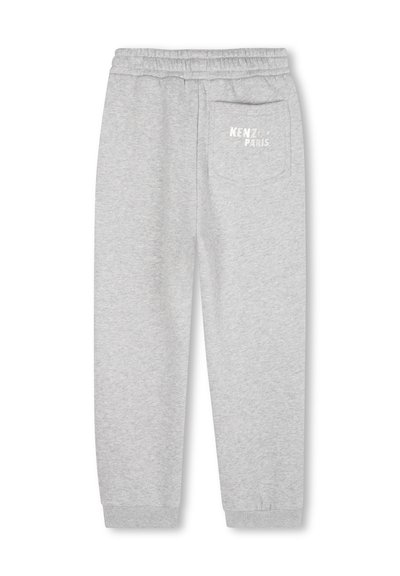 Pantalon de survêtement gris avec une taille élastique, des poignets fuselés et une poche arrière unique présentant "KENZO PARIS" en texte réfléchissant.