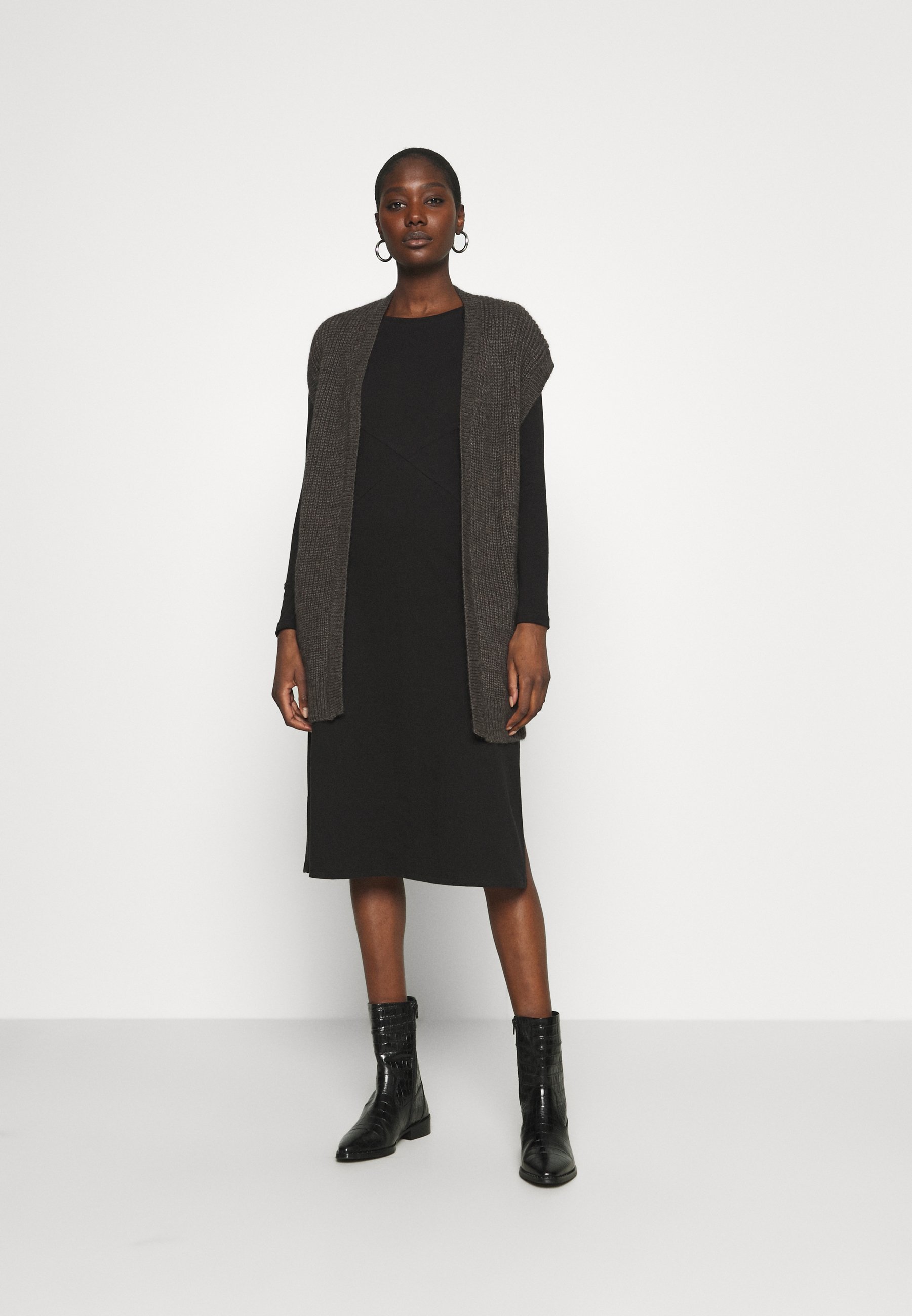 black split midi dress