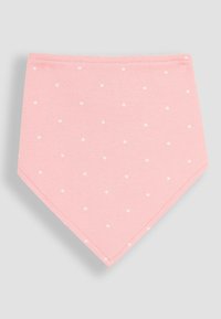 Rosa Halstuch-Lätzchen aus weicher Baumwolle, mit kleinen weißen Punkten. Dreieckige Form mit einer genähten Kante für Haltbarkeit.