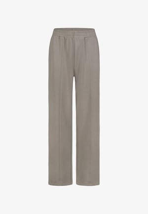 Light grey, wide-leg trousers made of soft fabric. Features an elastic waistband and side seam details for a relaxed fit.