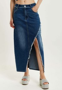 Liquorish WRAP FRONT - Maxi skirt - blue