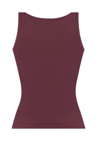 Bordeauxrotes Tanktop aus glattem, elastischem Stoff. Mit Rundhalsausschnitt und taillierter Passform, ohne sichtbare Nähte oder Muster.