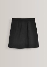 Sort nederdel med en struktureret design, der har en flad talje og plisserede detaljer, lavet af et glat, let stof.