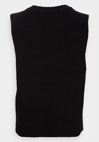 Maglione senza maniche nero lavorato a maglia con scollo rotondo, caratterizzato da un motivo testurizzato e spacchi laterali per facilitare i movimenti.